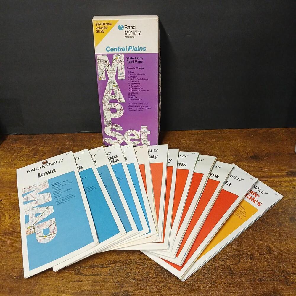 Vintage 1980s Central Plains USA Box Set of 13 Maps, Iowa Missouri Nebraska More